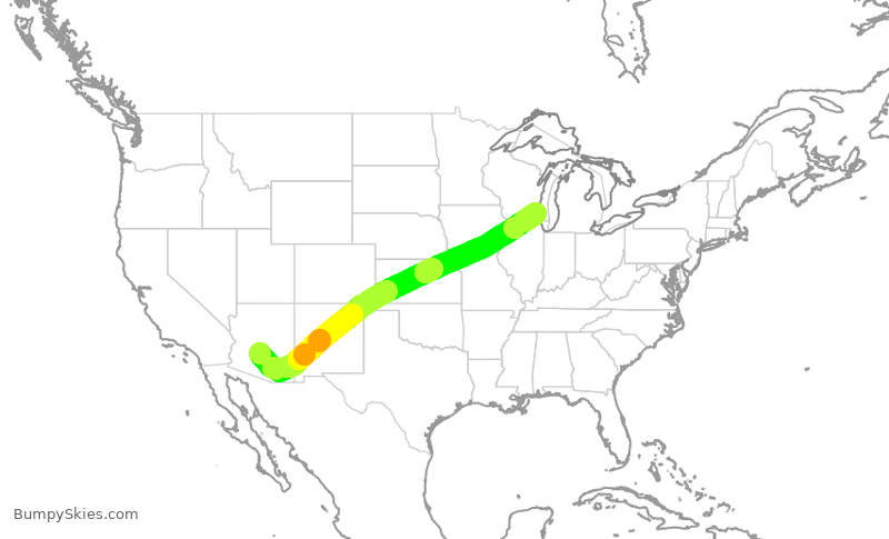 Turbulence forecast map for SWA4861, PHX to MKE