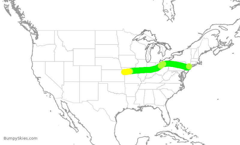 Turbulence forecast map for SWA4862, MCI to LGA
