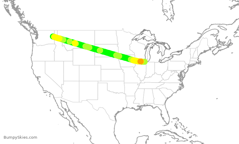 Turbulence forecast map for SWA4864, MDW to GEG