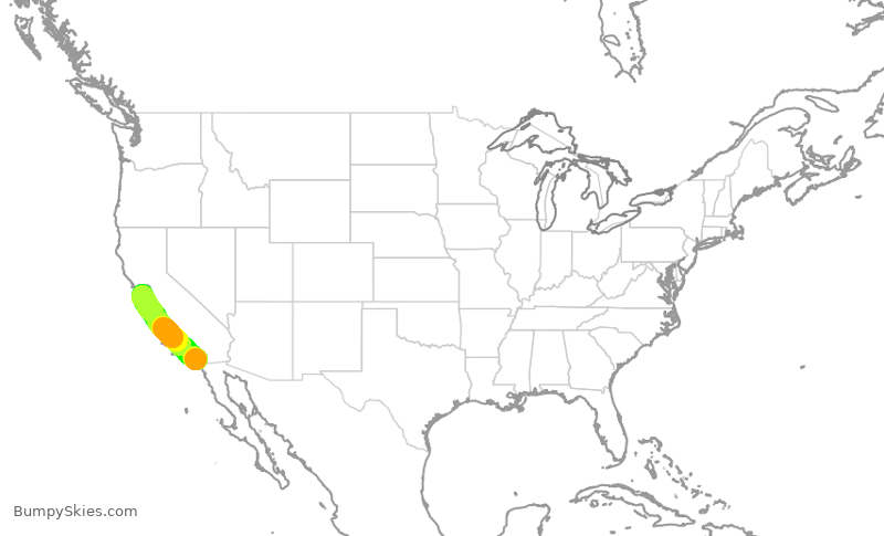Turbulence forecast map for SWA4870, SAN to SJC