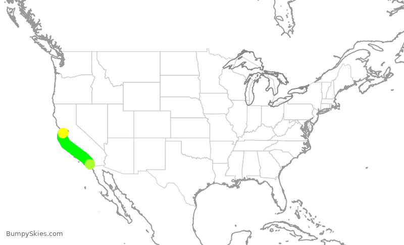 Turbulence forecast map for SWA4871, OAK to SAN