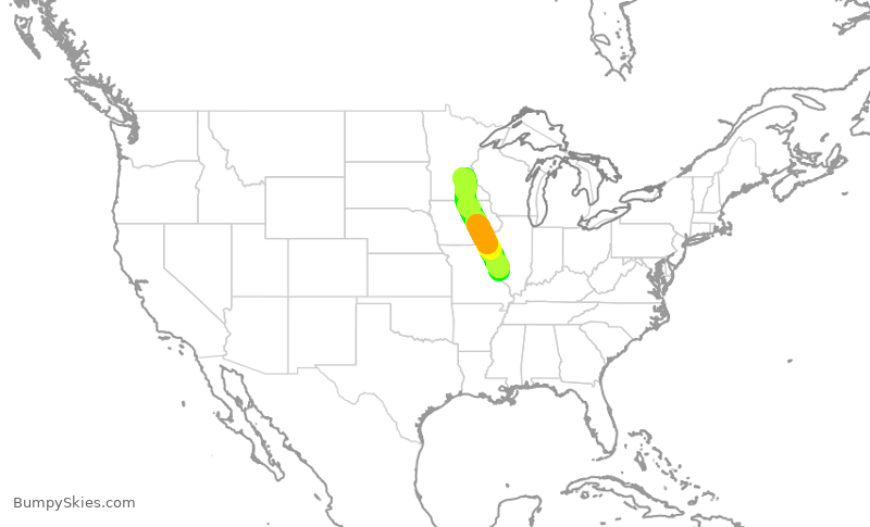 Turbulence forecast map for SWA4880, STL to MSP
