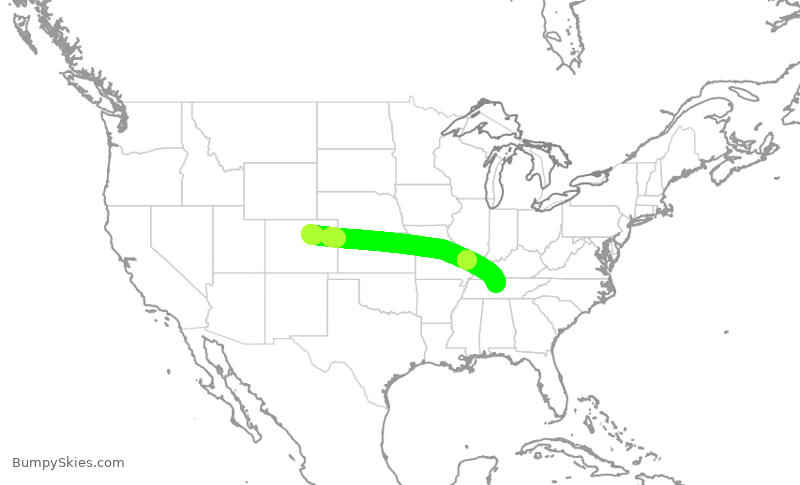 Turbulence forecast map for SWA4888, DEN to BNA