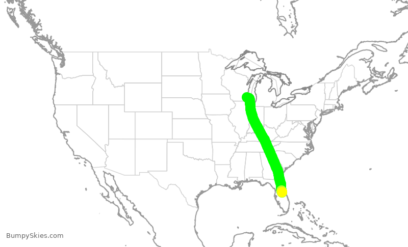 Turbulence forecast map for SWA4889, MCO to MKE