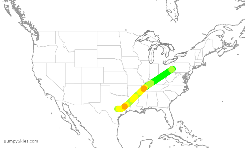 Turbulence forecast map for SWA4890, AUS to PIT