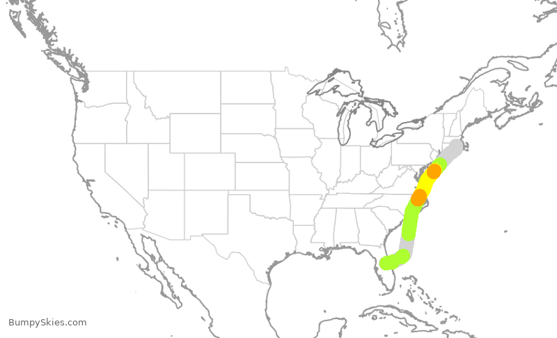Turbulence forecast map for SWA4898, MCO to PVD
