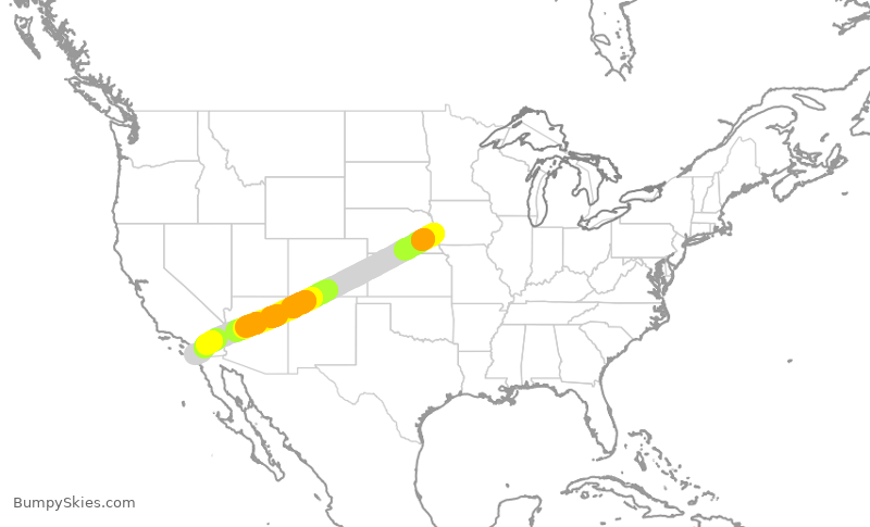 Turbulence forecast map for SWA4905, OMA to SAN