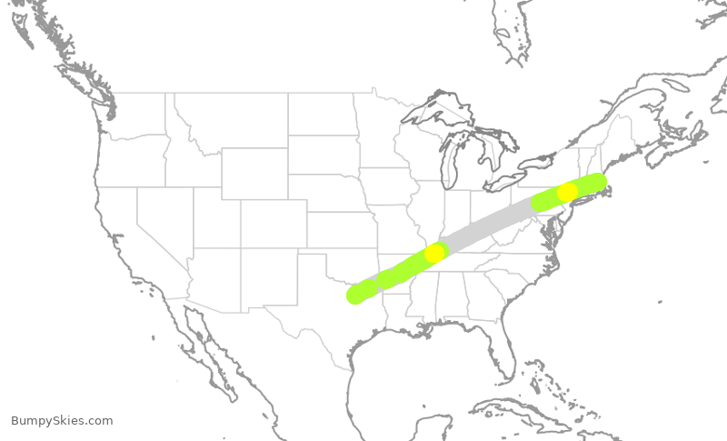 Turbulence forecast map for SWA490, BOS to DAL