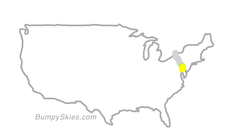 Map of continental US with illustrated flight path and turbulence forecast (described in text below)