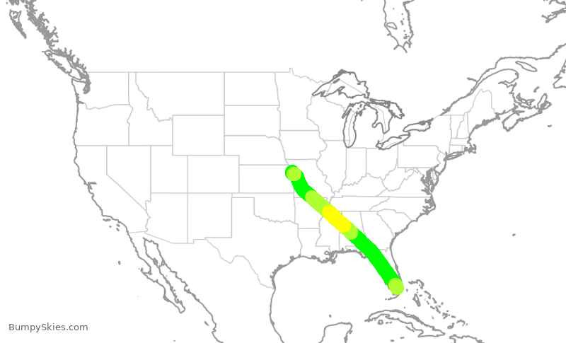 Turbulence forecast map for SWA4925, MIA to MCI
