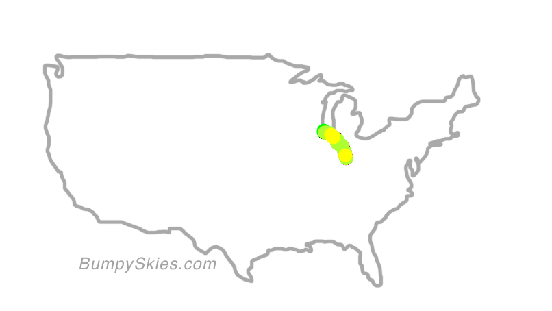 Map of continental US with illustrated flight path and turbulence forecast (described in text below)