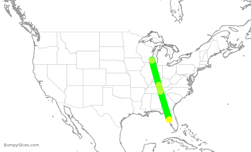 Turbulence forecast map for SWA492, TPA to MKE