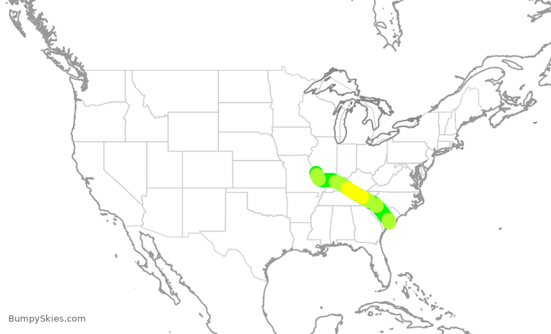 Turbulence forecast map for SWA493, CHS to STL