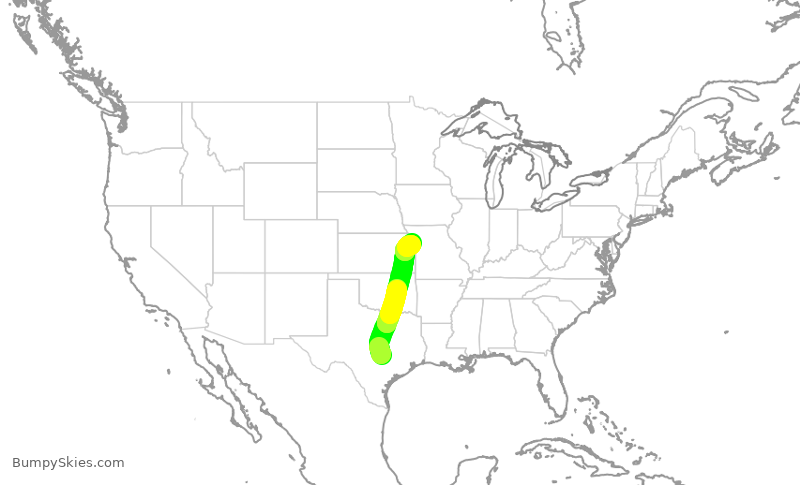 Turbulence forecast map for SWA4941, AUS to MCI