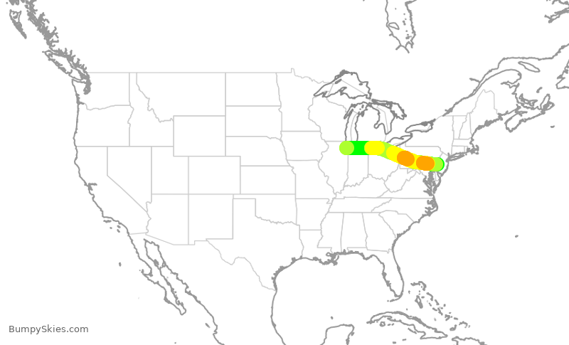 Turbulence forecast map for SWA4948, MDW to PHL