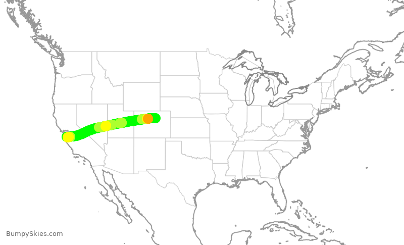 Turbulence forecast map for SWA494, DEN to SJC