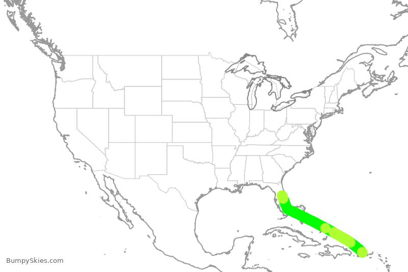 Turbulence forecast map for SWA4960, SJU to MCO
