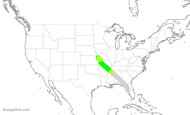 Turbulence forecast map for SWA4963, TPA to MCI