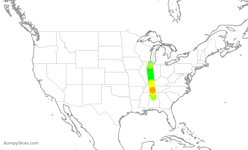 Turbulence forecast map for SWA496, MDW to BHM