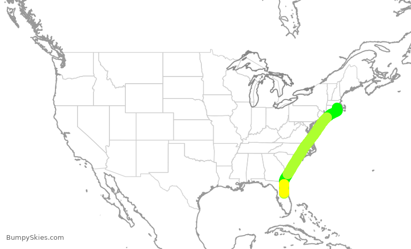 Turbulence forecast map for SWA497, PVD to MCO