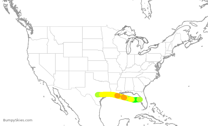 Turbulence forecast map for SWA4980, SAT to TPA