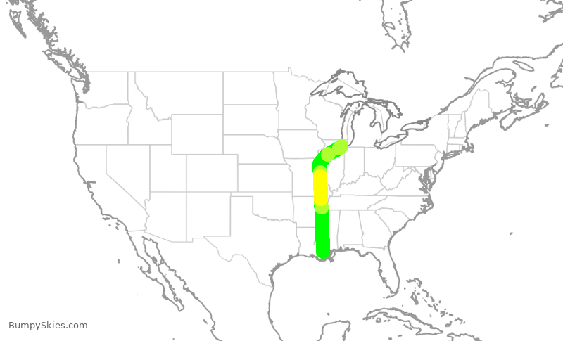 Turbulence forecast map for SWA498, MSY to MDW
