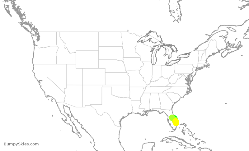Turbulence forecast map for SWA4992, MCO to DJT