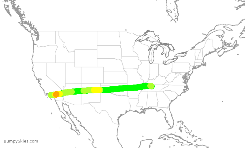 Turbulence forecast map for SWA4994, BNA to LAX