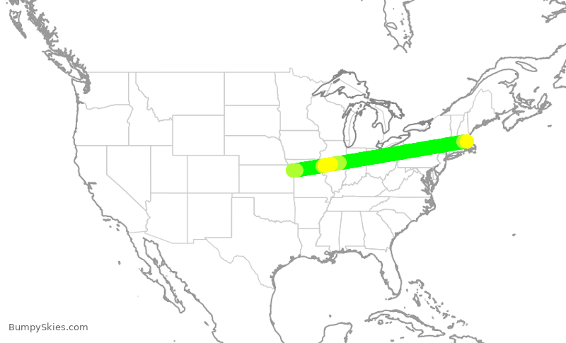Turbulence forecast map for SWA4997, MCI to BOS