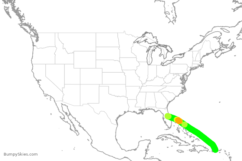 Turbulence forecast map for SWA4998, MCO to SJU