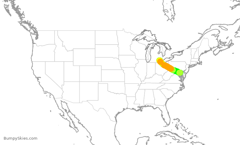 Turbulence forecast map for SWA4999, BWI to DTW