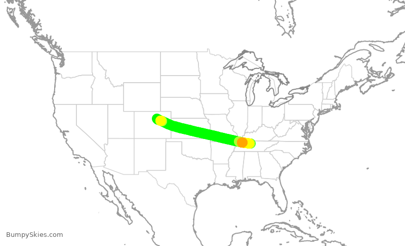 Turbulence forecast map for SWA499, BNA to DEN
