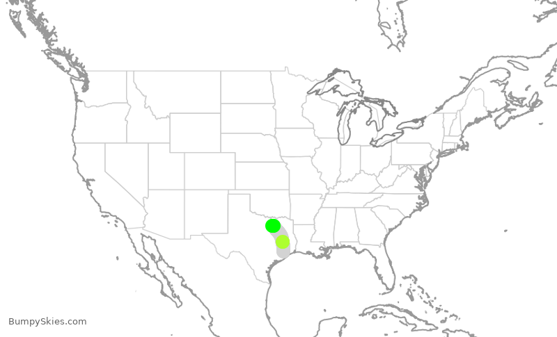 Turbulence forecast map for SWA4, HOU to DAL