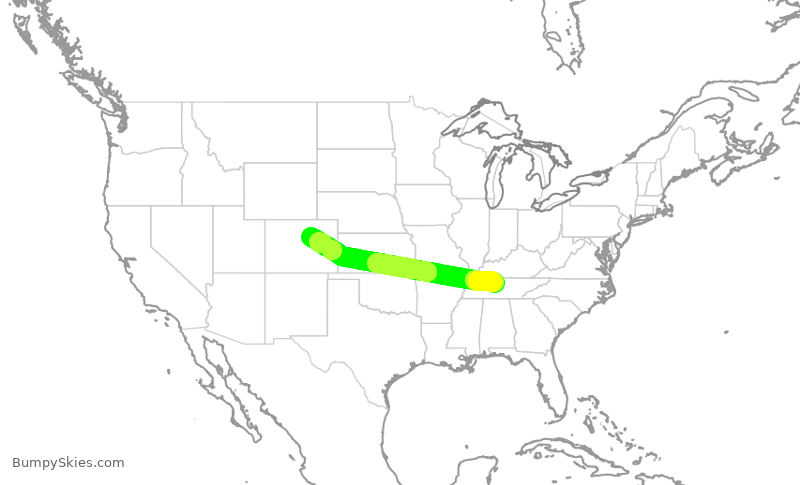 Turbulence forecast map for SWA500, BNA to DEN