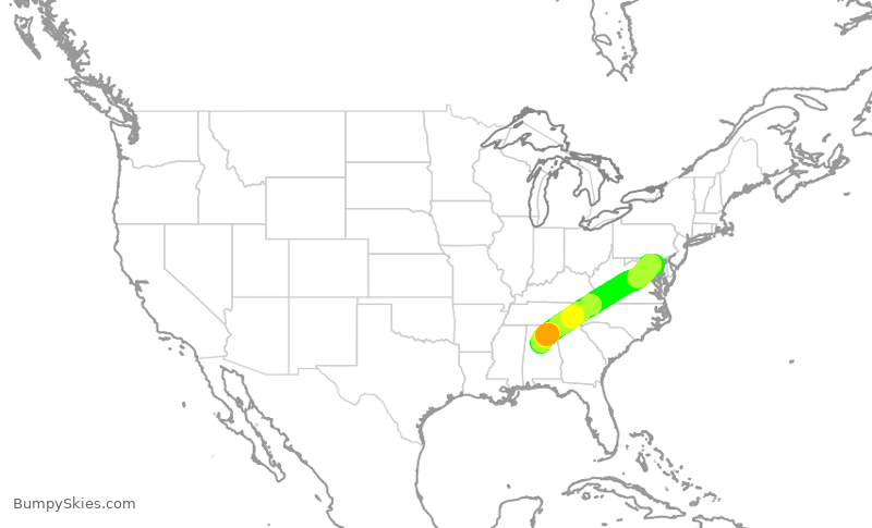 Turbulence forecast map for SWA500, BWI to BHM