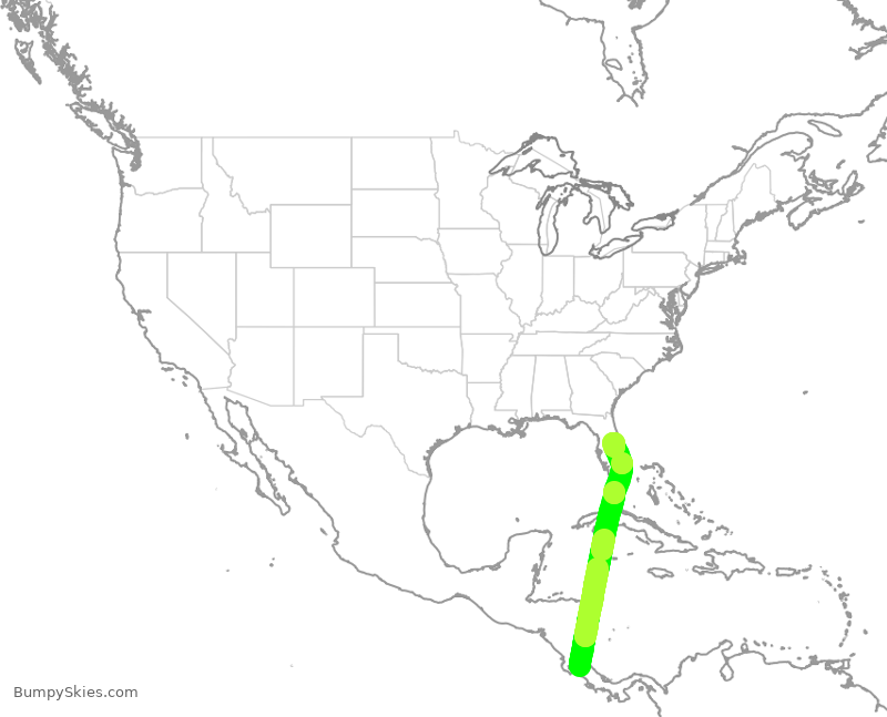 Turbulence forecast map for SWA502, SJO to MCO