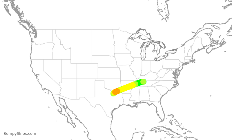Turbulence forecast map for SWA5046, BNA to DAL
