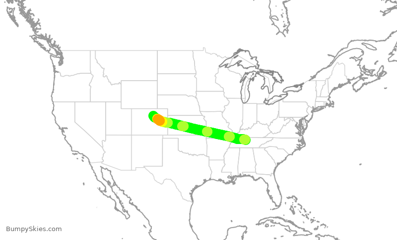 Turbulence forecast map for SWA504, BNA to DEN