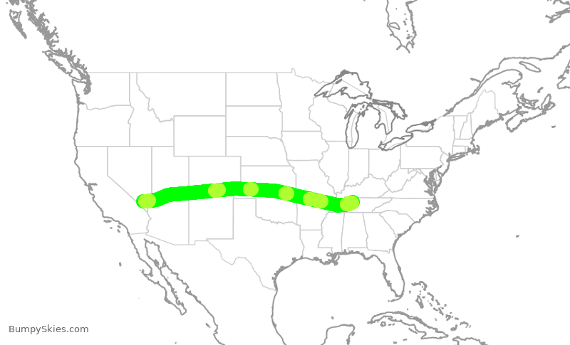 Turbulence forecast map for SWA504, LAS to BNA