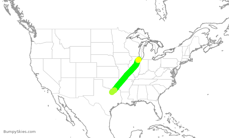 Turbulence forecast map for SWA5076, MDW to DAL