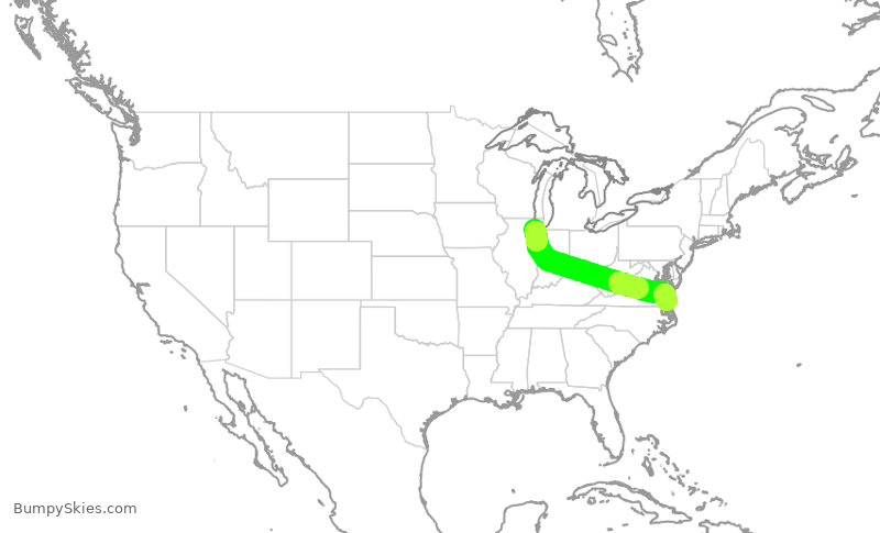 Turbulence forecast map for SWA508, MDW to ORF