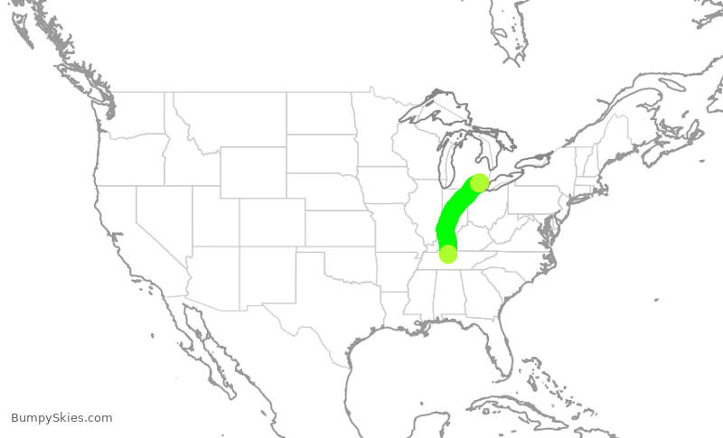 Turbulence forecast map for SWA509, BNA to DTW