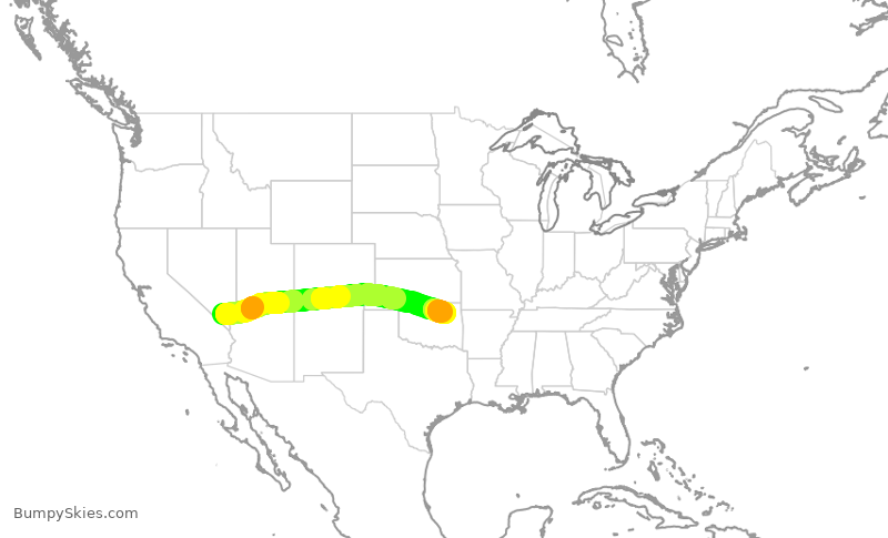 Turbulence forecast map for SWA512, LAS to TUL