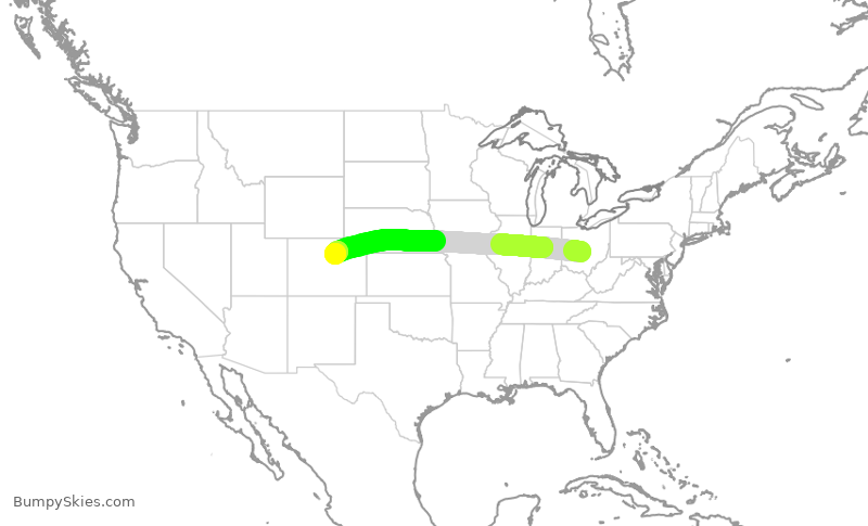 Turbulence forecast map for SWA513, CMH to DEN