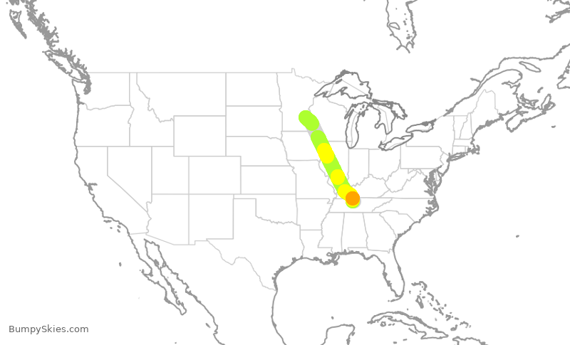 Turbulence forecast map for SWA513, MSP to BNA