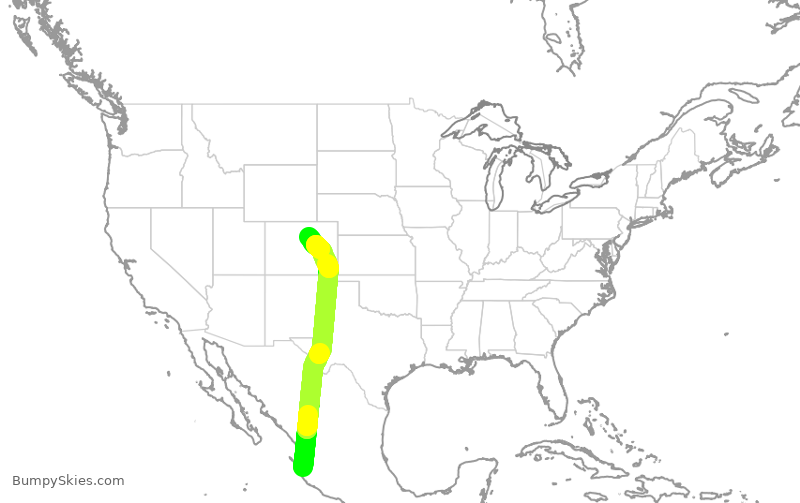 Turbulence forecast map for SWA515, MPR to DEN