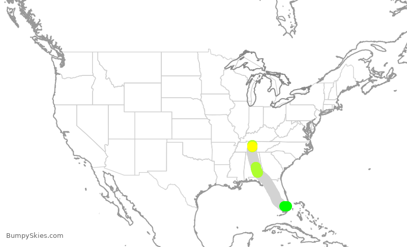Turbulence forecast map for SWA516, BNA to FLL