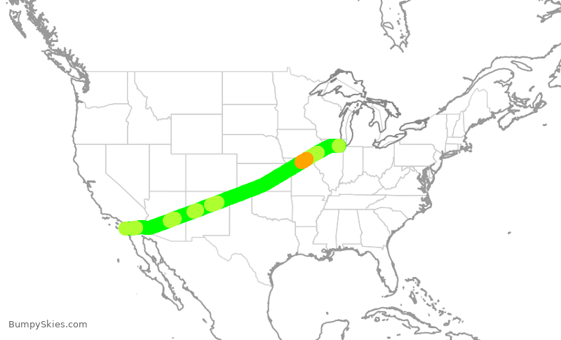 Turbulence forecast map for SWA518, MDW to SAN