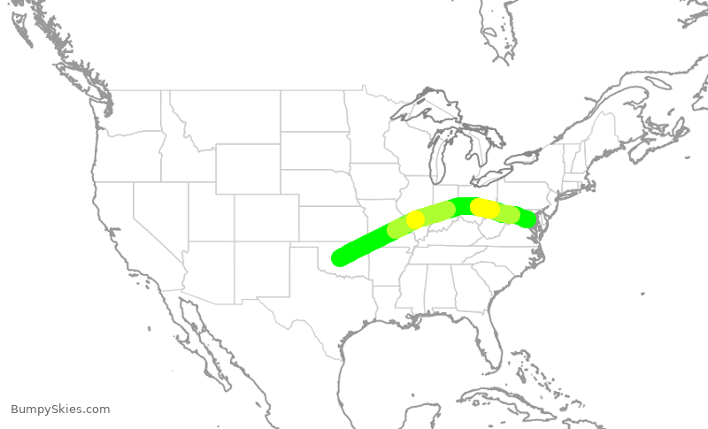 Turbulence forecast map for SWA518, OKC to DCA