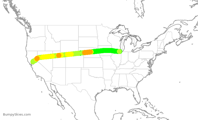 Turbulence forecast map for SWA519, MDW to SMF